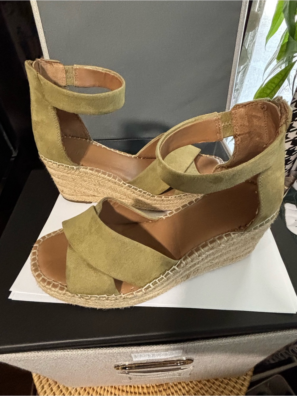 Olive Suede Ankle-Strap Espadrille Sandals - Picture 2 of 4